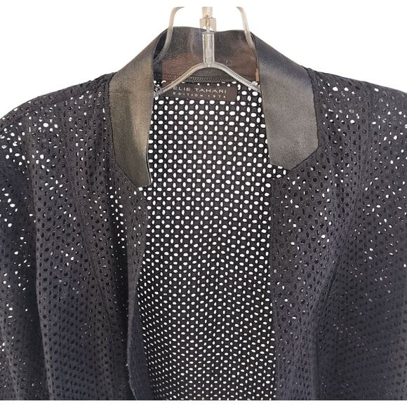 Elie Tahari Edition 1974 Capsule Collection Mesh Shacket sz S Lamb Leather Trim - Picture 4 of 13
